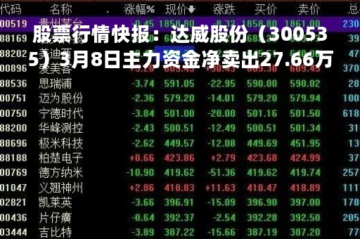 股票行情快报：达威股份（300535）3月8日主力资金净卖出27.66万元