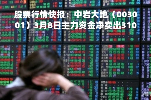 股票行情快报：中岩大地（003001）3月8日主力资金净卖出310.81万元