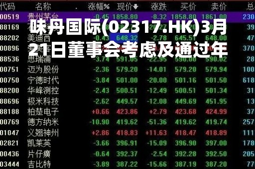 味丹国际(02317.HK)3月21日董事会考虑及通过年度业绩
