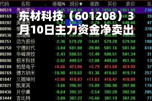 东材科技（601208）3月10日主力资金净卖出289.13万元