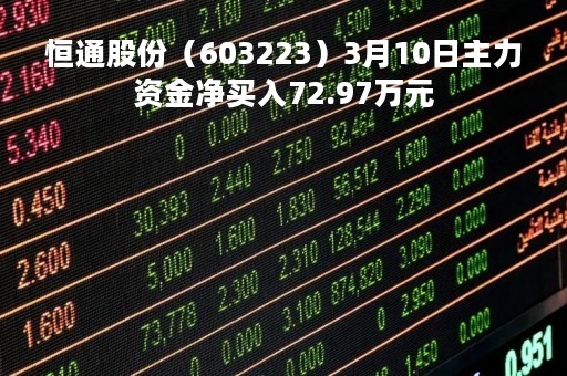 恒通股份(603223)3月10日主力资金净买入72.97万元