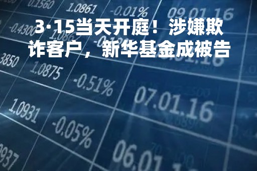 3·15当天开庭！涉嫌欺诈客户，新华基金成被告