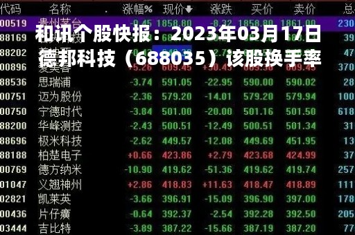 和讯个股快报：2023年03月17日 德邦科技（688035）该股换手率大于5%