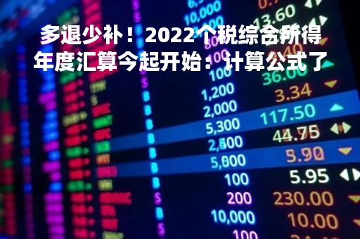 多退少补！2022个税综合所得年度汇算今起开始：计算公式了解下