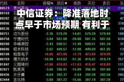 中信证券：降准落地时点早于市场预期 有利于提振股市投资者情绪