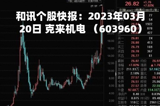 和讯个股快报：2023年03月20日 克来机电 （603960），该股股价成功突破年线压力位
