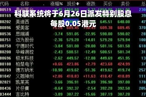 科联系统将于6月26日派发特别股息每股0.05港元