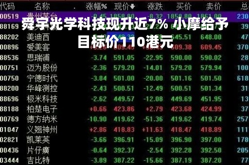 舜宇光学科技现升近7% 小摩给予目标价110港元