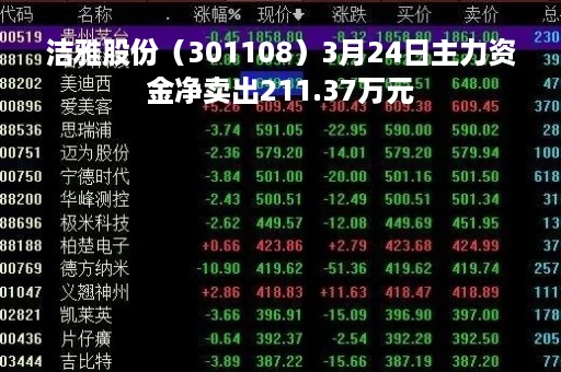 洁雅股份（301108）3月24日主力资金净卖出211.37万元