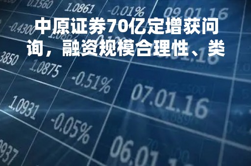 中原证券70亿定增获问询，融资规模合理性、类金融业务情况等受质疑