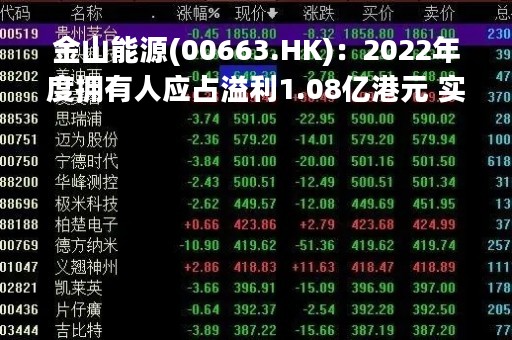 金山能源(00663.HK)：2022年度拥有人应占溢利1.08亿港元 实现扭亏为盈