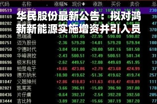 华民股份最新公告：拟对鸿新新能源实施增资并引入员工持股平台