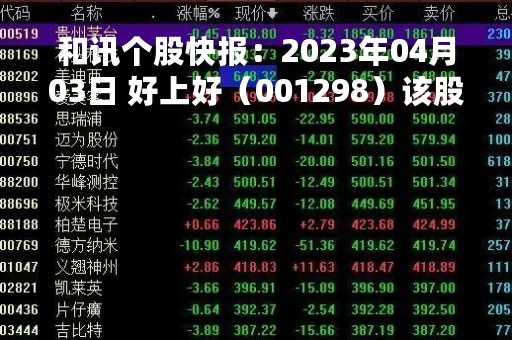 和讯个股快报：2023年04月03日 好上好（001298）该股换手率大于8%