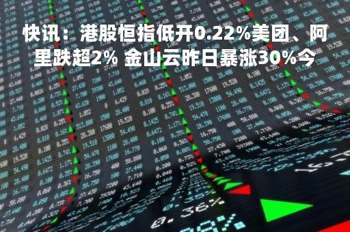 快讯：港股恒指低开0.22%美团、阿里跌超2% 金山云昨日暴涨30%今日大跌7%