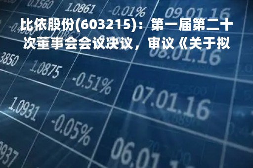 比依股份(603215)：第一届第二十次董事会会议决议，审议《关于拟对外投资设立子公司的议案》