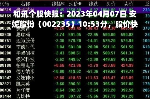 和讯个股快报：2023年04月07日 安妮股份（002235）10:53分，股价快速拉升