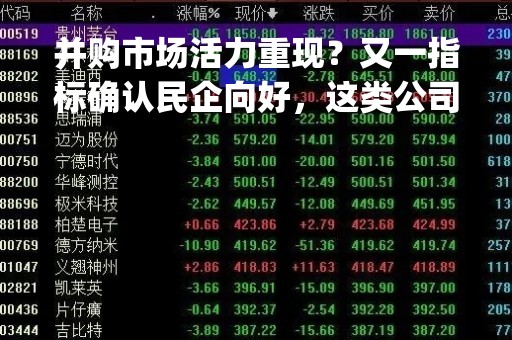 并购市场活力重现？又一指标确认民企向好，这类公司成国资"香饽饽"