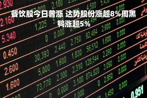 餐饮股今日普涨 达势股份涨超8%周黑鸭涨超5%