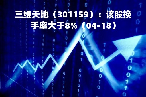 三维天地（301159）：该股换手率大于8%（04-18）