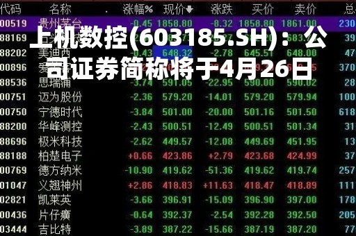 上机数控(603185.SH)：公司证券简称将于4月26日起变更为“弘元绿能”