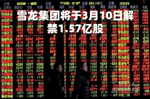 雪龙集团将于3月10日解禁1.57亿股