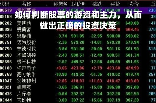 如何判断股票的游资和主力，从而做出正确的投资决策