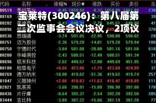 宝莱特(300246)：第八届第二次监事会会议决议，2项议案获通过